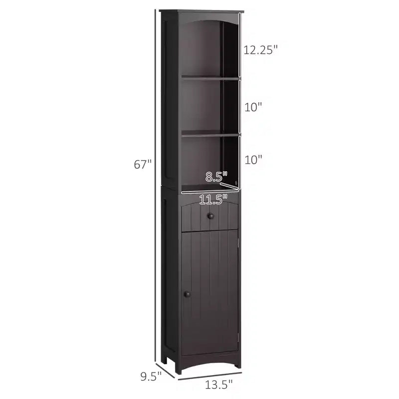 Meuble de rangement haut et étroit pour salle de bain avec étagères et portes, armoire de toilette mince sur pied