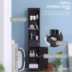 Meuble de rangement haut et étroit pour salle de bain avec étagères et portes, armoire de toilette mince sur pied