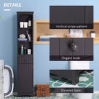 Meuble de rangement haut et étroit pour salle de bain avec étagères et portes, armoire de toilette mince sur pied