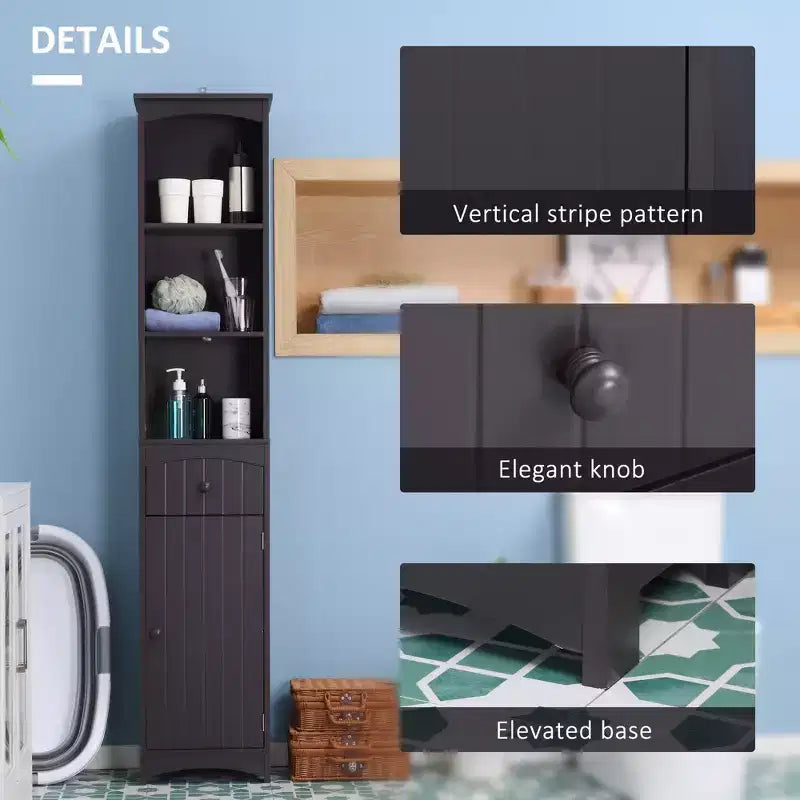 Meuble de rangement haut et étroit pour salle de bain avec étagères et portes, armoire de toilette mince sur pied