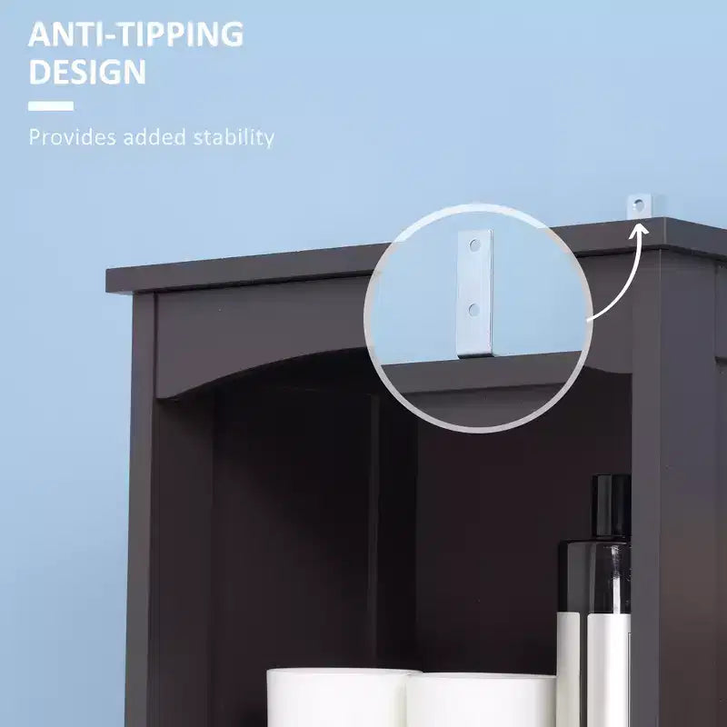 Meuble de rangement haut et étroit pour salle de bain avec étagères et portes, armoire de toilette mince sur pied