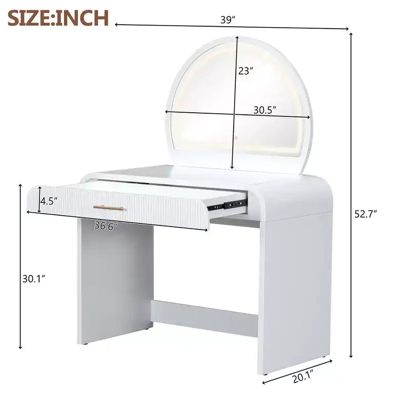 Table de Maquillage CLIHOME avec Miroir Tactile Éclairé, Coiffeuse avec Tiroir