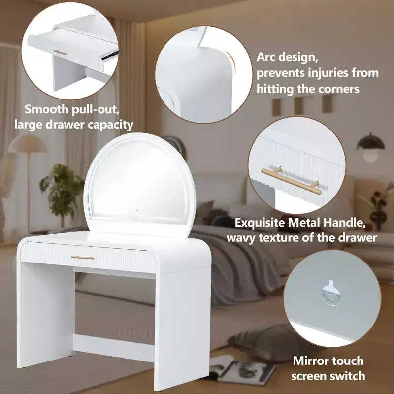 Table de Maquillage CLIHOME avec Miroir Tactile Éclairé, Coiffeuse avec Tiroir
