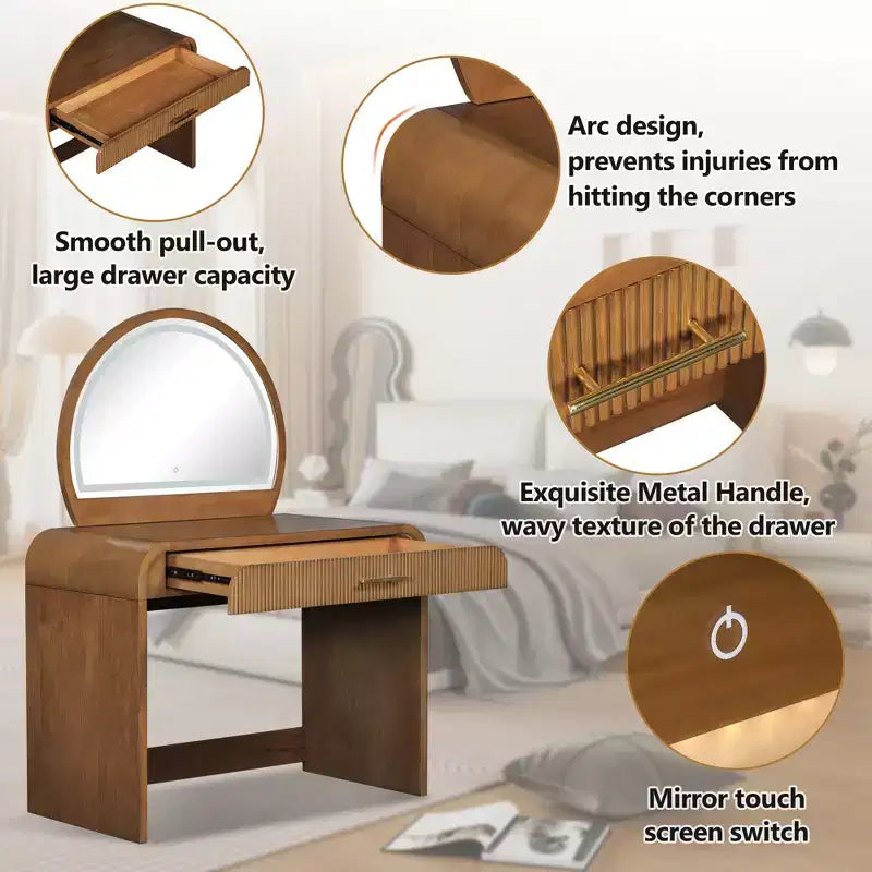 Table de Maquillage CLIHOME avec Miroir Tactile Éclairé, Coiffeuse avec Tiroir