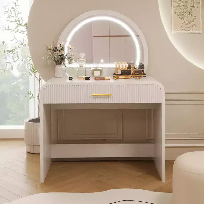 Table de Maquillage CLIHOME avec Miroir Tactile Éclairé, Coiffeuse avec Tiroir