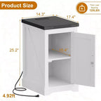 Table de chevet de style industriel avec station de charge comprenant 2 prises de courant intégrées + 2 ports de charge USB, convient aux chambres et aux bureaux.