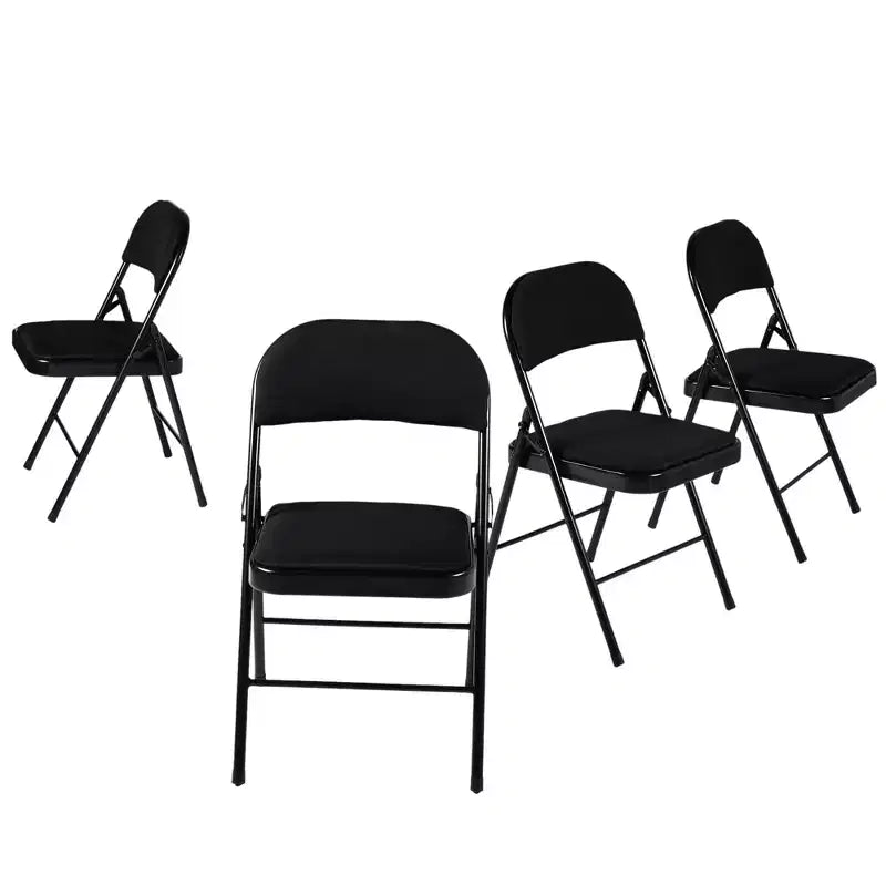 HomeRoots Set of Four Black Faux Leather and Steel Folding Chairs