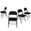 HomeRoots Set of Four Black Faux Leather and Steel Folding Chairs