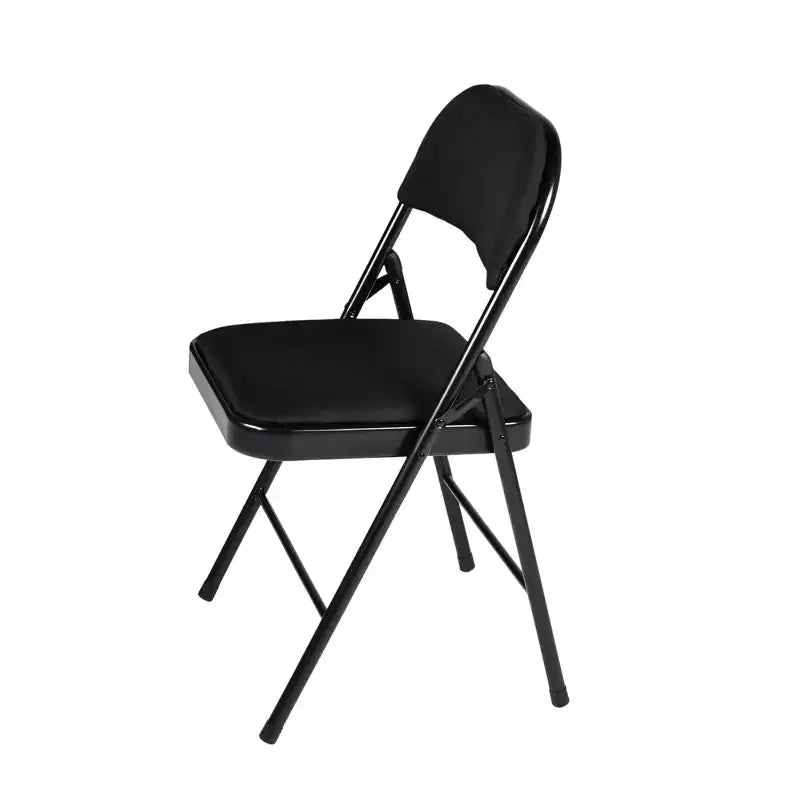 HomeRoots Lot de quatre chaises pliantes en similicuir noir et acier