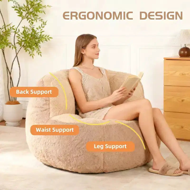 Fauteuil poire Okak en fausse fourrure multicolore, grand pouf fauteuil avec poignée de transport et sans assemblage, mousse déchiquetée haute résilience