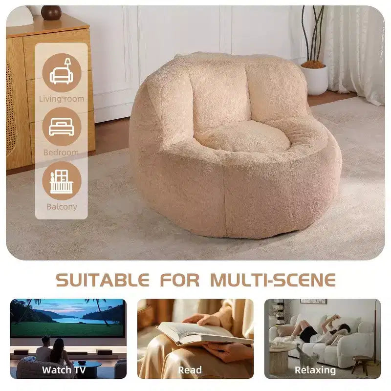 Fauteuil poire Okak en fausse fourrure multicolore, grand pouf fauteuil avec poignée de transport et sans assemblage, mousse déchiquetée haute résilience