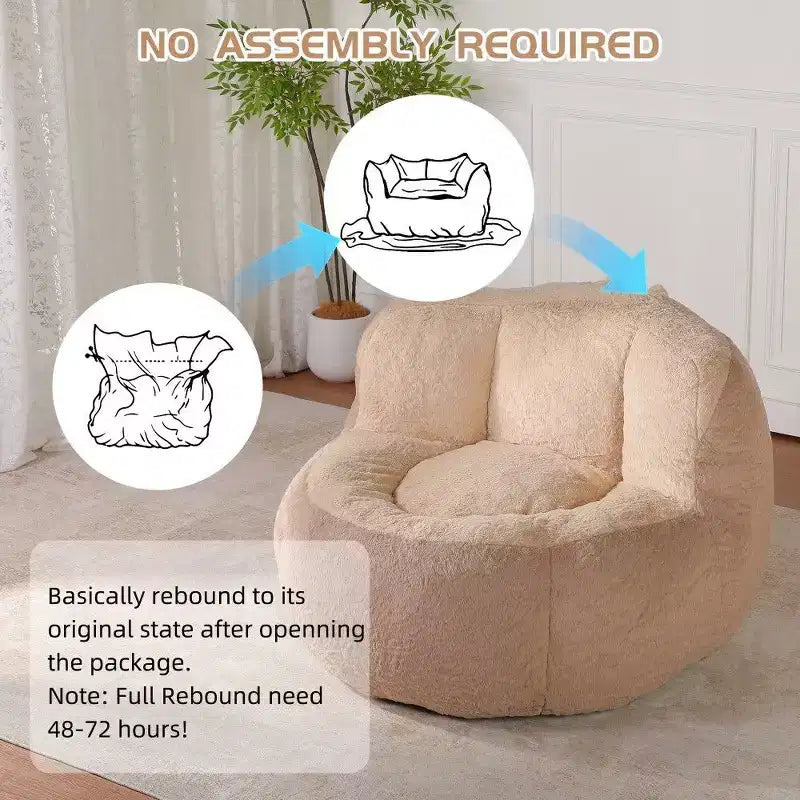 Fauteuil poire Okak en fausse fourrure multicolore, grand pouf fauteuil avec poignée de transport et sans assemblage, mousse déchiquetée haute résilience