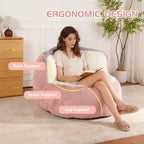 Fauteuil poire Okak en fausse fourrure multicolore, grand pouf fauteuil avec poignée de transport et sans assemblage, mousse déchiquetée haute résilience
