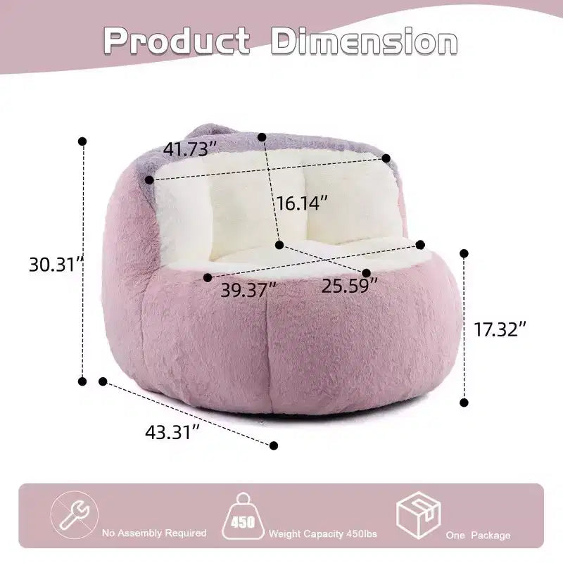 Fauteuil poire Okak en fausse fourrure multicolore, grand pouf fauteuil avec poignée de transport et sans assemblage, mousse déchiquetée haute résilience