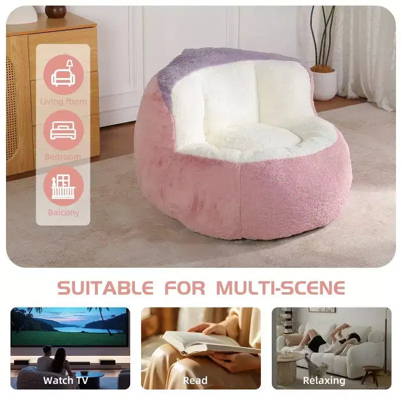 Fauteuil poire Okak en fausse fourrure multicolore, grand pouf fauteuil avec poignée de transport et sans assemblage, mousse déchiquetée haute résilience