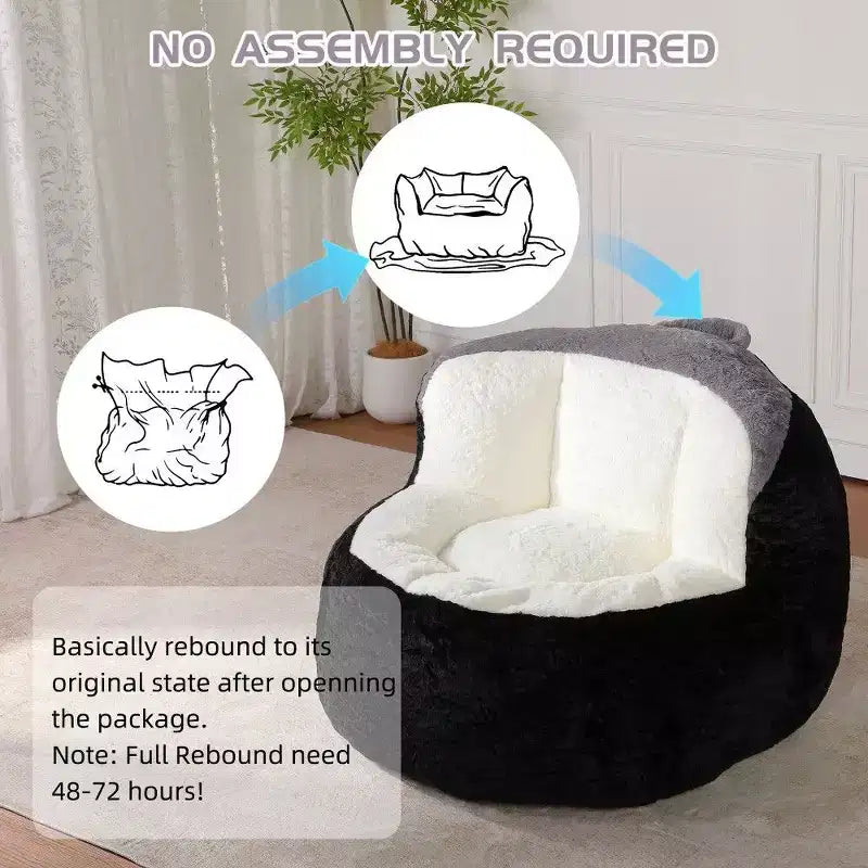 Fauteuil poire Okak en fausse fourrure multicolore, grand pouf fauteuil avec poignée de transport et sans assemblage, mousse déchiquetée haute résilience