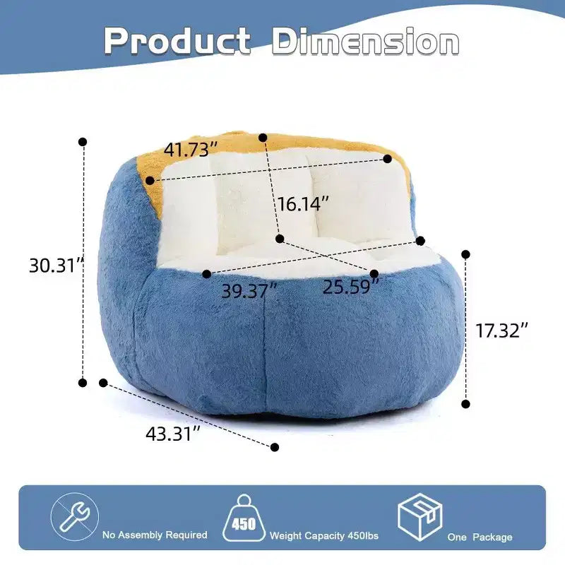Fauteuil poire Okak en fausse fourrure multicolore, grand pouf fauteuil avec poignée de transport et sans assemblage, mousse déchiquetée haute résilience