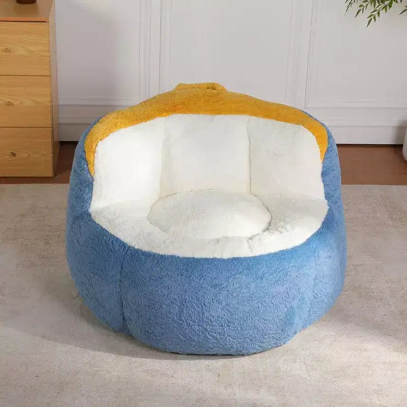 Fauteuil poire Okak en fausse fourrure multicolore, grand pouf fauteuil avec poignée de transport et sans assemblage, mousse déchiquetée haute résilience