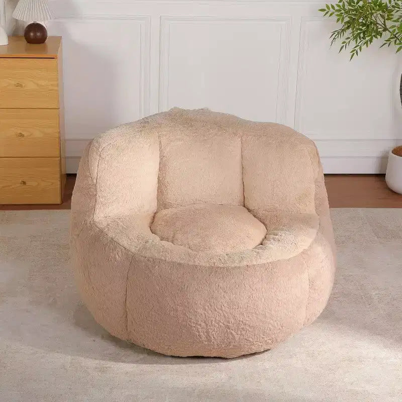 Fauteuil poire Okak en fausse fourrure multicolore, grand pouf fauteuil avec poignée de transport et sans assemblage, mousse déchiquetée haute résilience