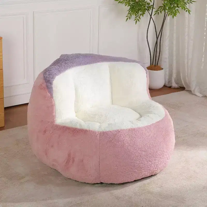 Fauteuil poire Okak en fausse fourrure multicolore, grand pouf fauteuil avec poignée de transport et sans assemblage, mousse déchiquetée haute résilience