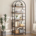 Celebalcony Bookshelf, Arched Bookshelf 5 Tier Bookcase, Tall Shelf for CDs/Books, Home Office Shelf Storage Organizer, for Bedroom/Living Room, Brown