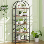 Bibliothèque Celebalcony, Bibliothèque arquée à 5 niveaux, Étagère haute pour CD/livres, Organisateur de rangement pour bureau à domicile, pour chambre/salon, Marron