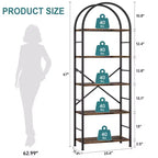 Bibliothèque Celebalcony, Bibliothèque arquée à 5 niveaux, Étagère haute pour CD/livres, Organisateur de rangement pour bureau à domicile, pour chambre/salon, Marron
