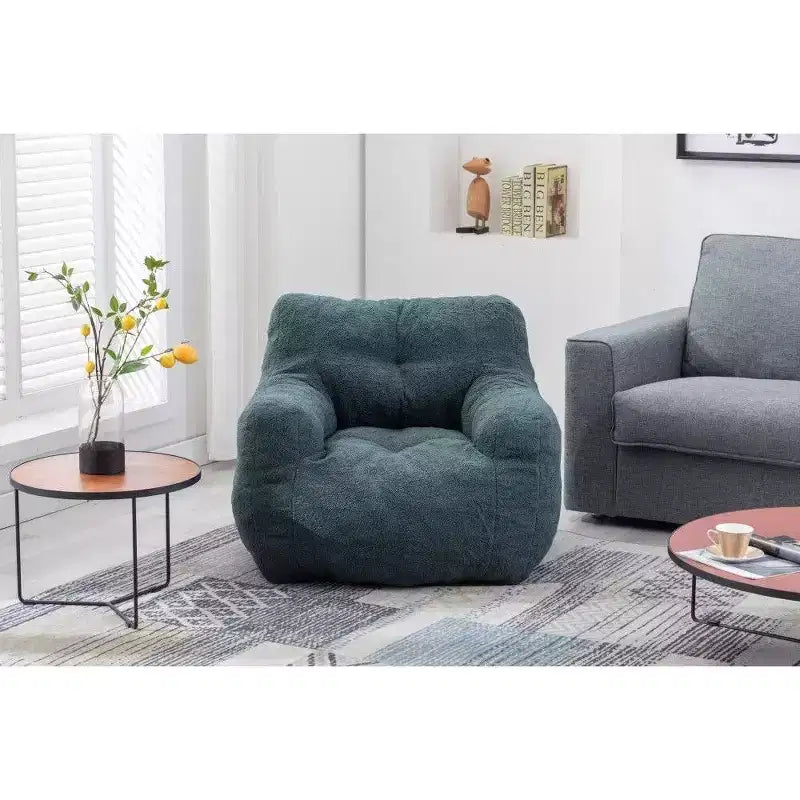 Fauteuil poire en tissu Teddy Okak, fauteuil poire rempli de mousse à mémoire de forme avec dossier ergonomique pour salon, aucun assemblage requis