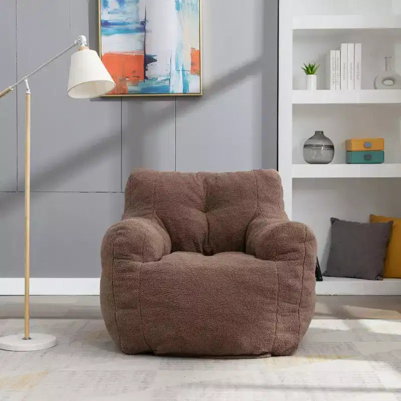 Fauteuil poire en tissu Teddy Okak, fauteuil poire rempli de mousse à mémoire de forme avec dossier ergonomique pour salon, aucun assemblage requis