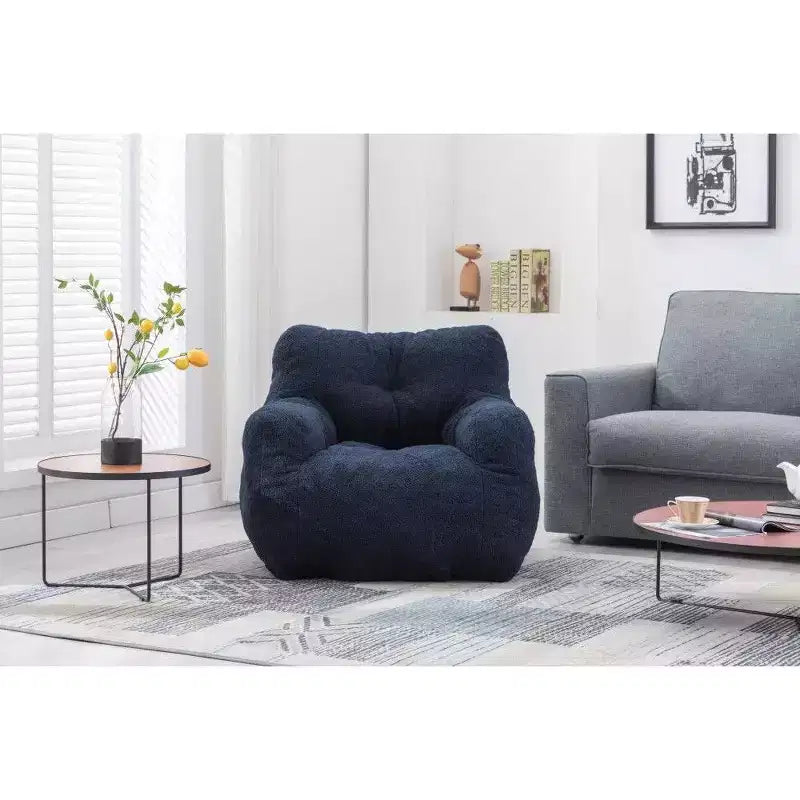 Fauteuil poire en tissu Teddy Okak, fauteuil poire rempli de mousse à mémoire de forme avec dossier ergonomique pour salon, aucun assemblage requis