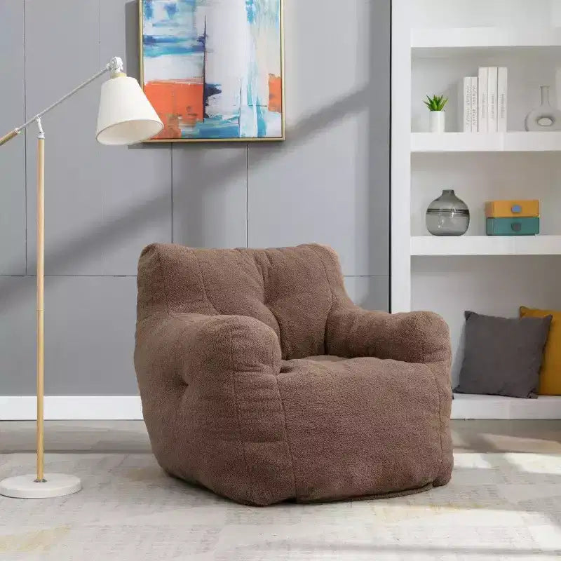 Fauteuil poire en tissu Teddy Okak, fauteuil poire rempli de mousse à mémoire de forme avec dossier ergonomique pour salon, aucun assemblage requis