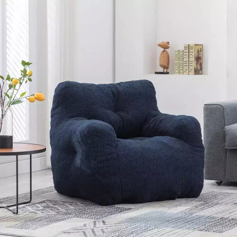 Fauteuil poire en tissu Teddy Okak, fauteuil poire rempli de mousse à mémoire de forme avec dossier ergonomique pour salon, aucun assemblage requis