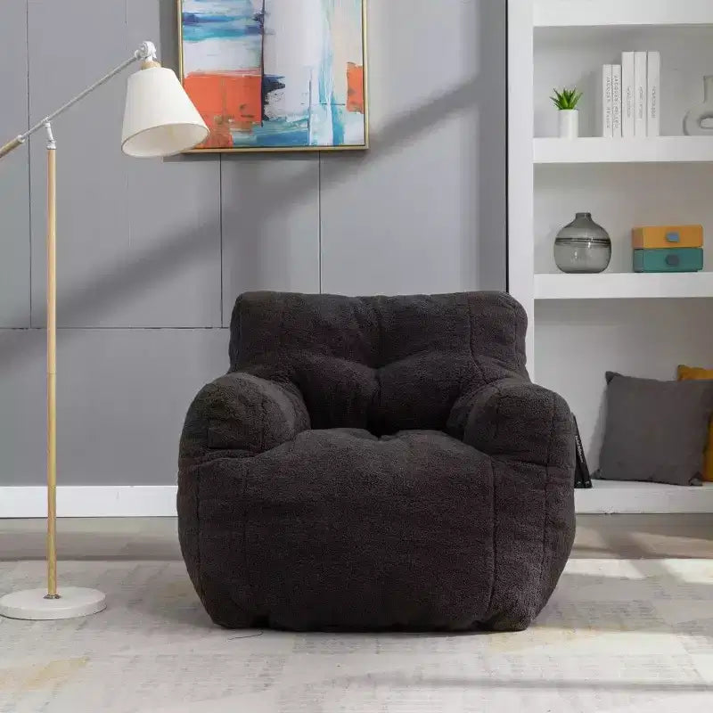 Fauteuil poire en tissu Teddy Okak, fauteuil poire rempli de mousse à mémoire de forme avec dossier ergonomique pour salon, aucun assemblage requis
