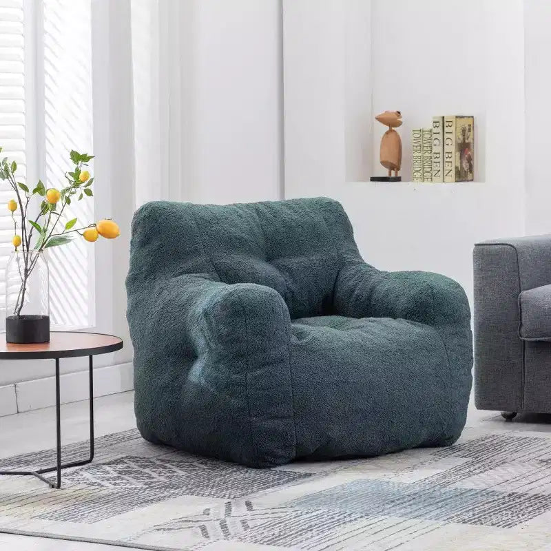 Fauteuil poire en tissu Teddy Okak, fauteuil poire rempli de mousse à mémoire de forme avec dossier ergonomique pour salon, aucun assemblage requis
