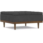 Tiana Pouf de rangement rectangulaire contemporain de 91 cm de large en lin polyester gris ardoise