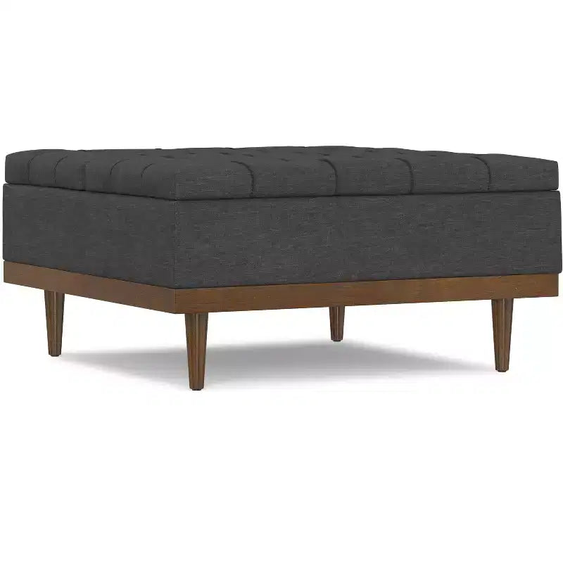 Tiana Pouf de rangement rectangulaire contemporain de 91 cm de large en lin polyester gris ardoise