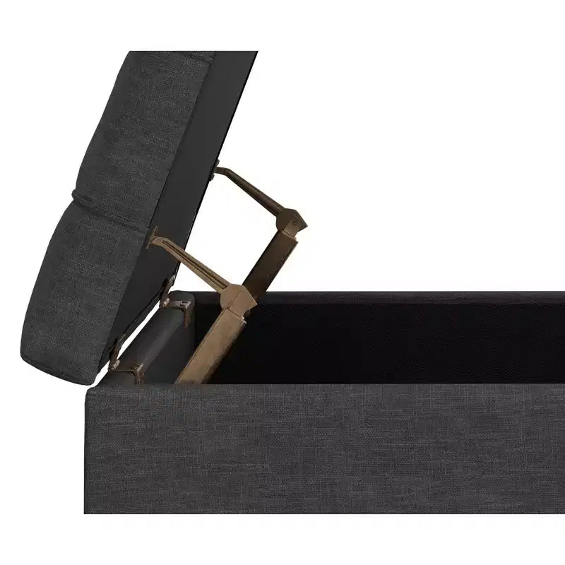 Tiana Pouf de rangement rectangulaire contemporain de 91 cm de large en lin polyester gris ardoise