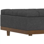 Tiana Pouf de rangement rectangulaire contemporain de 91 cm de large en lin polyester gris ardoise