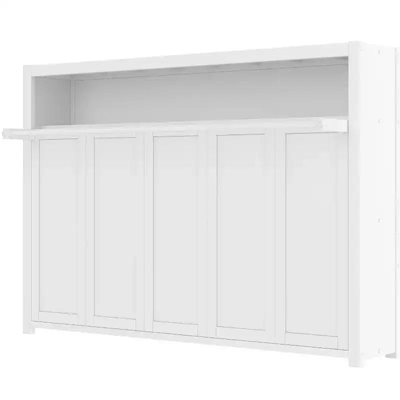 Lit escamotable double Bellemave avec étagères et pliable, cadre de lit escamotable mural en métal avec design compact