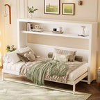 Lit escamotable double Bellemave avec étagères et pliable, cadre de lit escamotable mural en métal avec design compact
