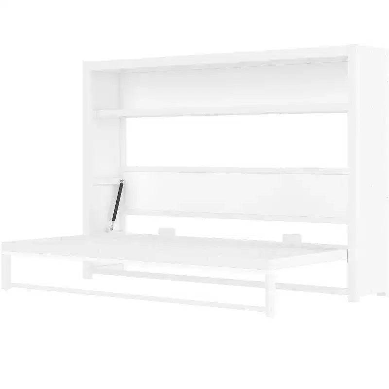 Lit escamotable double Bellemave avec étagères et pliable, cadre de lit escamotable mural en métal avec design compact