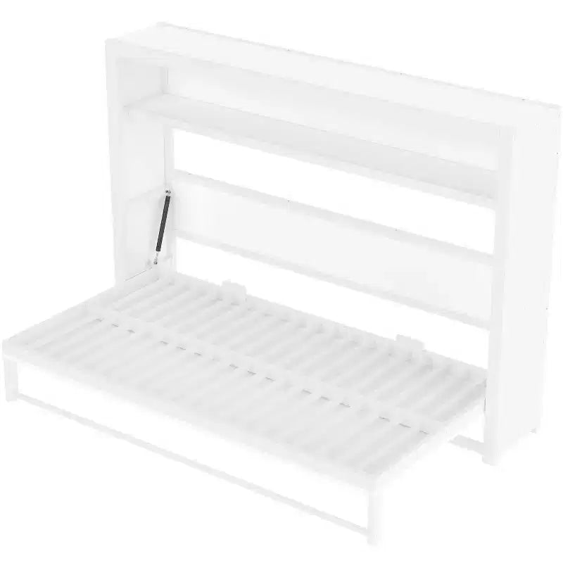 Lit escamotable double Bellemave avec étagères et pliable, cadre de lit escamotable mural en métal avec design compact