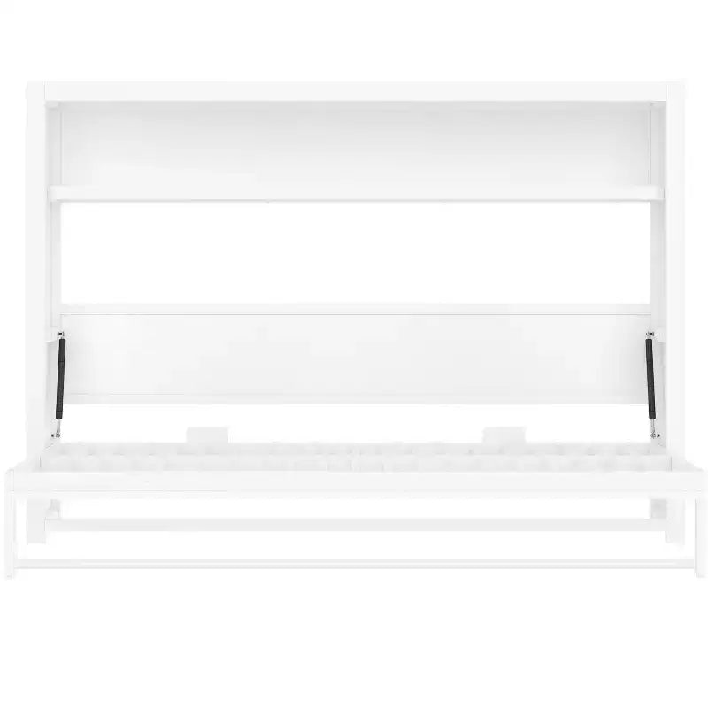 Lit escamotable double Bellemave avec étagères et pliable, cadre de lit escamotable mural en métal avec design compact
