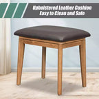 CLIHOME Coiffeuse Classique en Bois avec Miroir Rabattable et Tabouret, Table de Maquillage avec Trois Tiroirs et Espace de Rangement