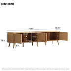 JVNOXK Meuble TV moderne de 70 pouces avec portes en rotin pour TV jusqu'à 80 pouces, console multimédia avec espace de rangement et trous pour câbles, meuble de divertissement pour salon