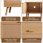 JVNOXK Meuble TV moderne de 70 pouces avec portes en rotin pour TV jusqu'à 80 pouces, console multimédia avec espace de rangement et trous pour câbles, meuble de divertissement pour salon