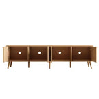 JVNOXK Meuble TV moderne de 70 pouces avec portes en rotin pour TV jusqu'à 80 pouces, console multimédia avec espace de rangement et trous pour câbles, meuble de divertissement pour salon