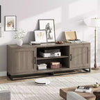 Meuble TV COZONY 63 Mid-Century Modern pour téléviseurs 80 pouces, console multimédia avec portes battantes et étagères ouvertes