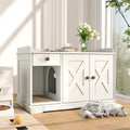 CLIHOME Cat Litter Box Enclosure, Indoor Cat House with Storage Drawer Side Table, Farmhouse Style Hidden Cat Box Cabinet