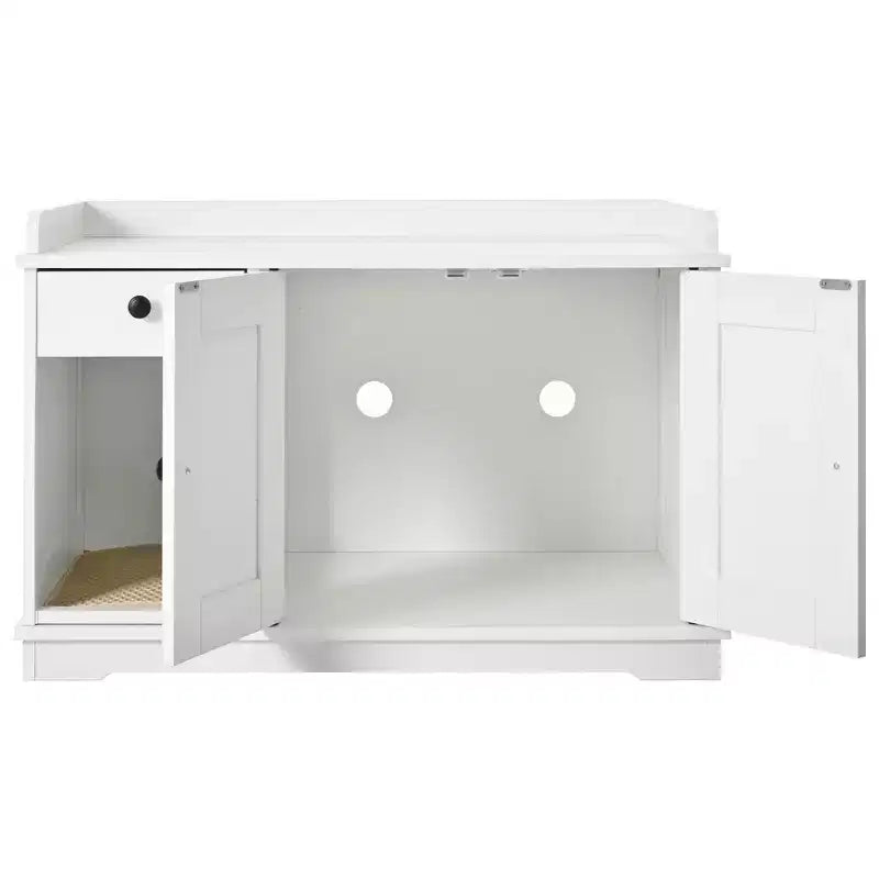 Meuble cache-litière CLIHOME, Maison de toilette pour chat d'intérieur avec tiroir de rangement et table d'appoint, Meuble cache-litière style ferme